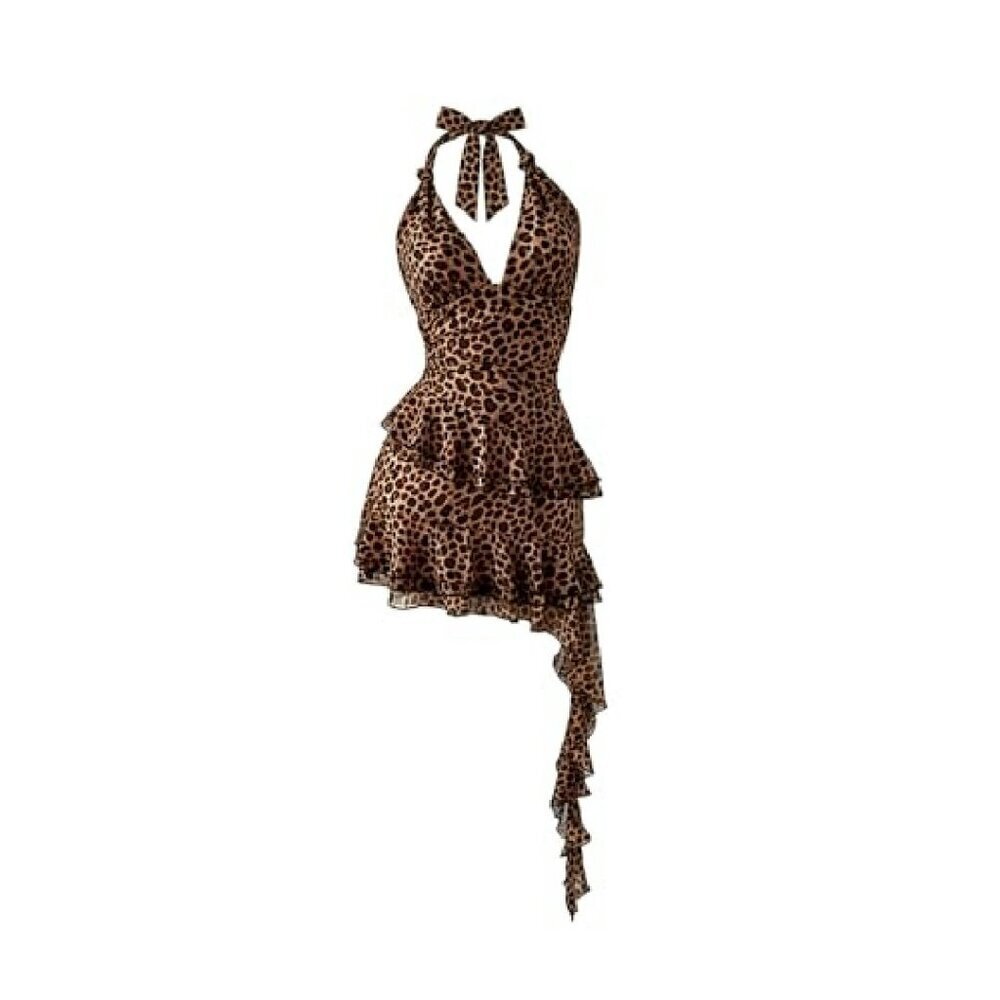 Mesh Mini Dress Halter Backless Ruffle Fairy Y2K Party - Picture 2 of 8
